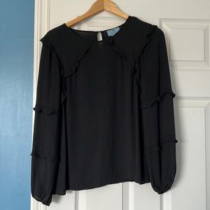 CeCe Black Ruffled Blouse